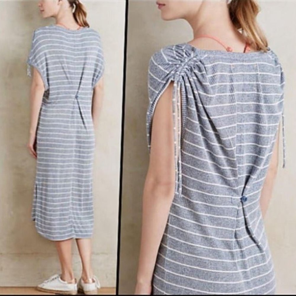Anthropologie Saturday Sunday Gray and White Striped Shift Dress XXSP